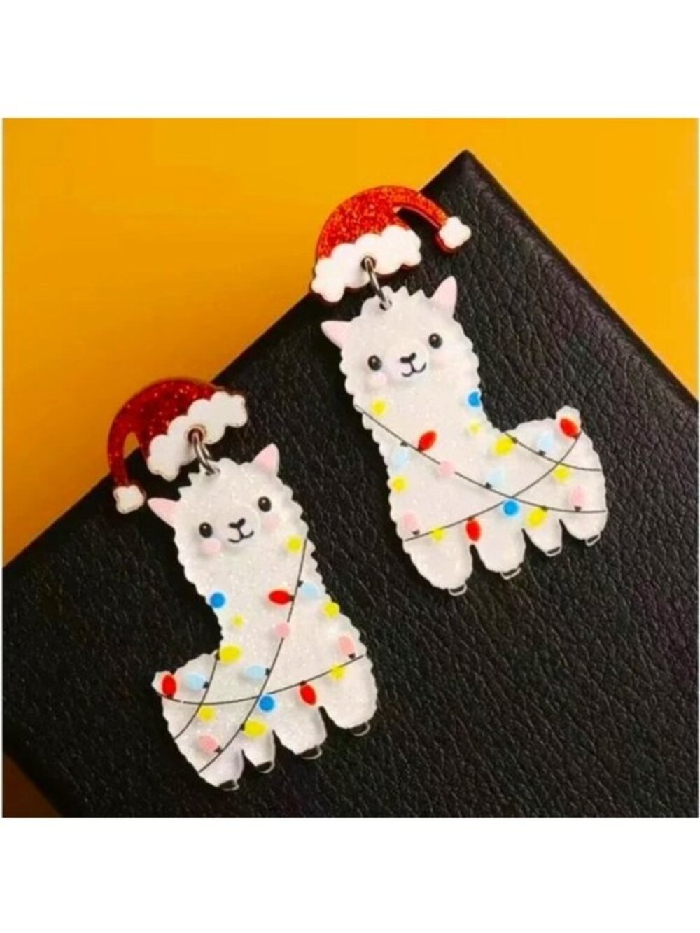 Earrings Alpaca Llama Christmas Holiday Dangle Santa Hat Lights Ornaments Gift